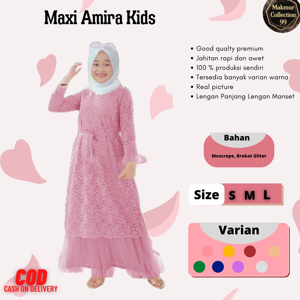 Pakaian Gamis Anak Terbaru Brukat Maxi Amira Kids 4-12 Tahun Good Quality