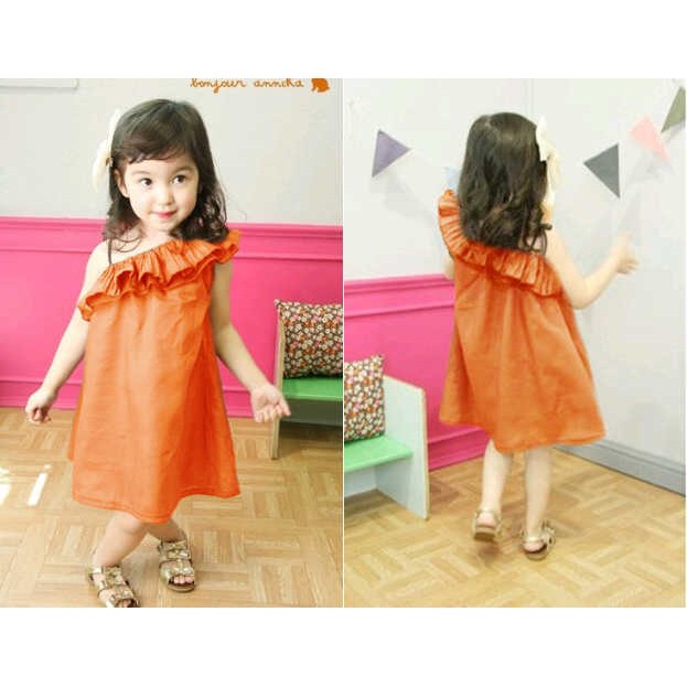 Dress katun anak model fashion One Shoulder