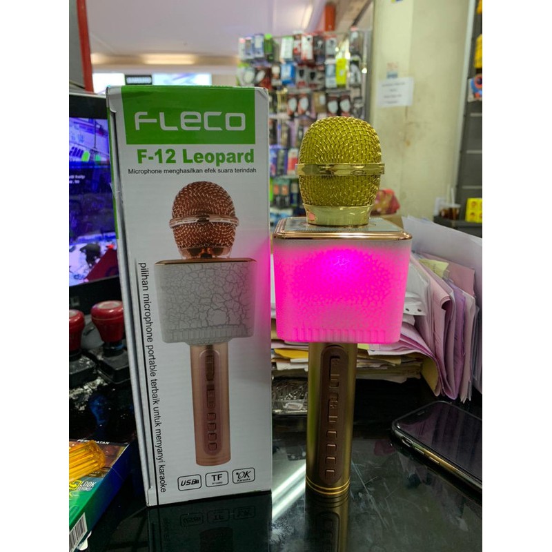 Fleco Mic Microphone Portable Wireless Bluetooth Magic Karaoke F-12 Leopard F12 F 12