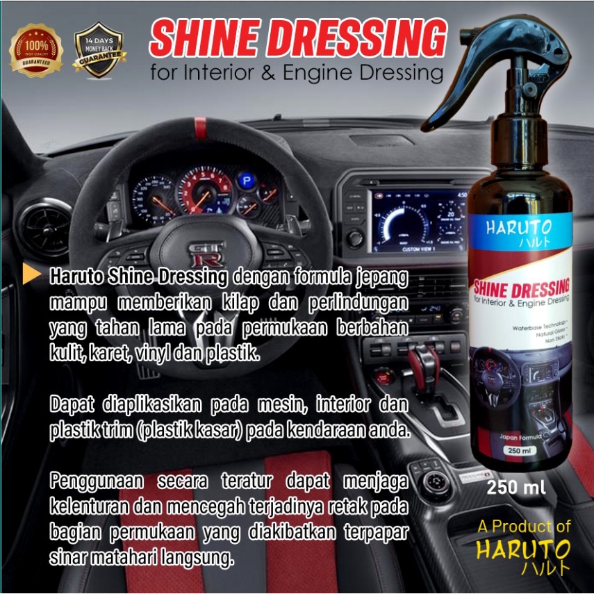 Shine dressing by Haruto pengilap interior mobil/dashboard/cover mesin/bumper/ban