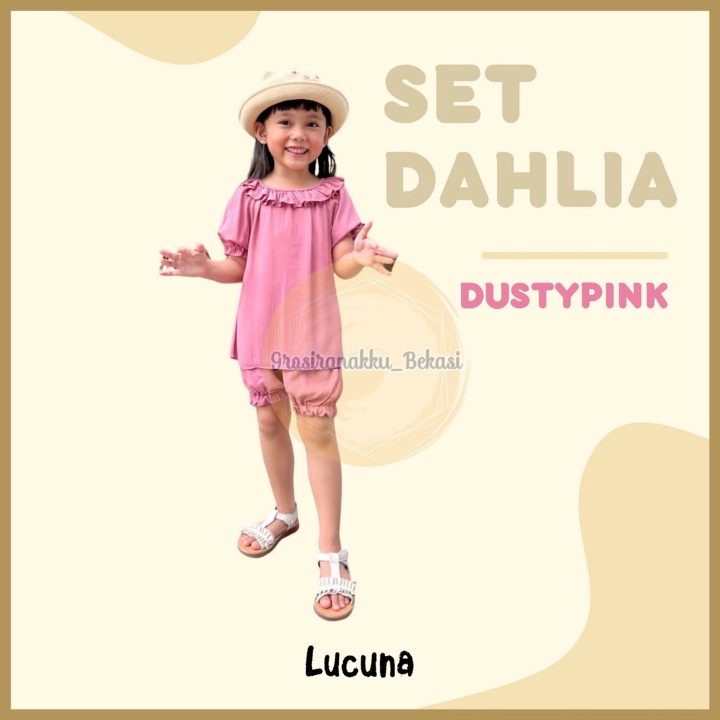 Setelan Anak Rayon Dahlia Lucuna Warna Dusty Pink Size 1-5 Tahun