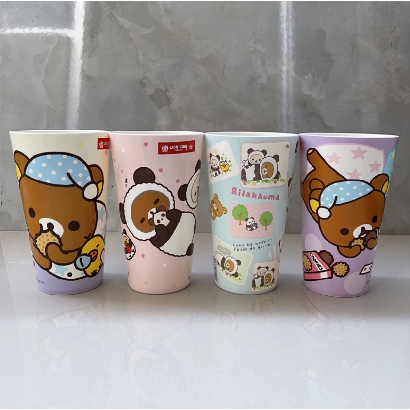 Gelas Minum Mug Cup Plastik Tebal Teh Susu Jus Dingin Model Rilakkuma Lucu Imut Anak Dewasa Souvenir Gift Hadiah Glass Chocolate Milk Tea Juice - 500ml