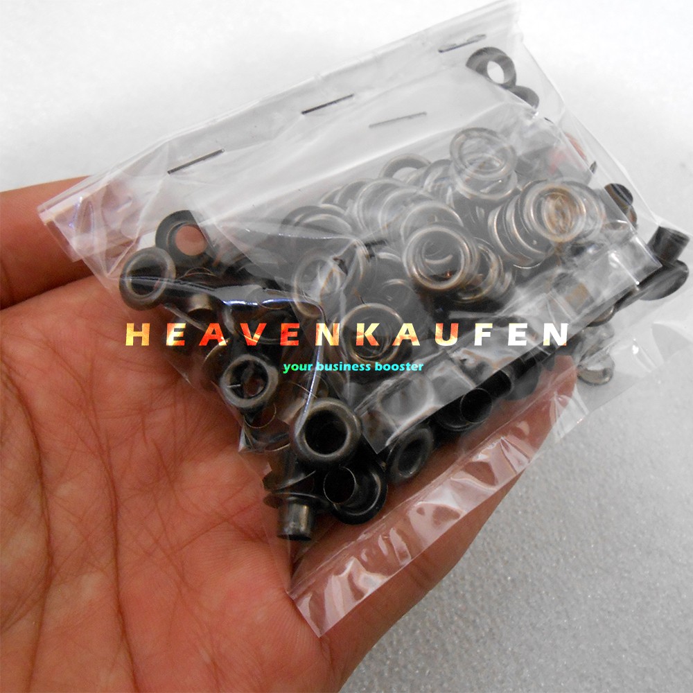 Mata Ayam Eyelet Mata Itik 5 mm Hitam Black Nikel Model Pakai Ring Harga Per Pack isi 100 Pcs