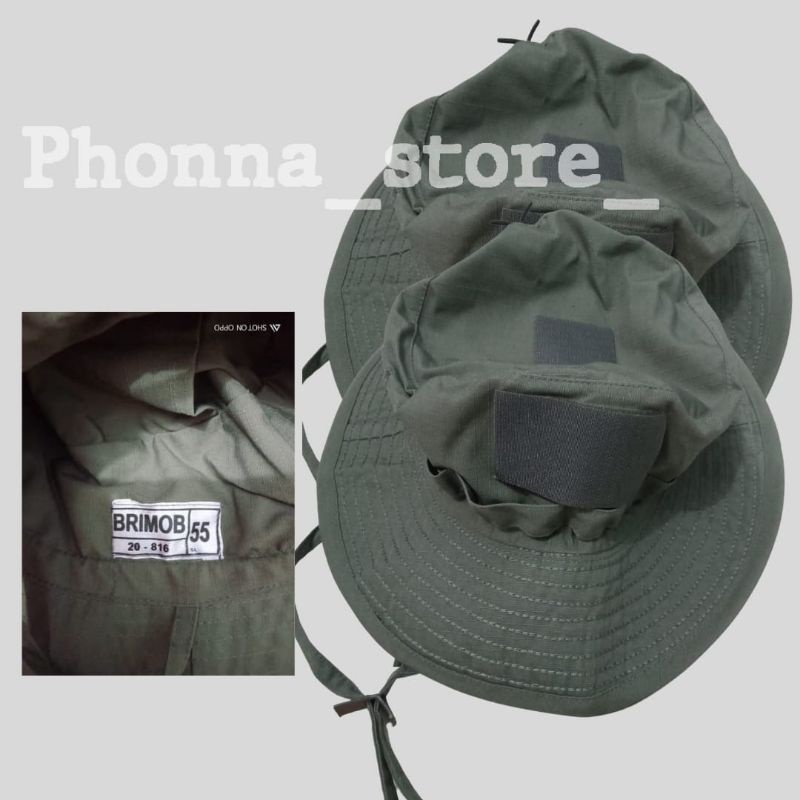 Topi Rimba hijau/Hitam+ perekat korp Brimob