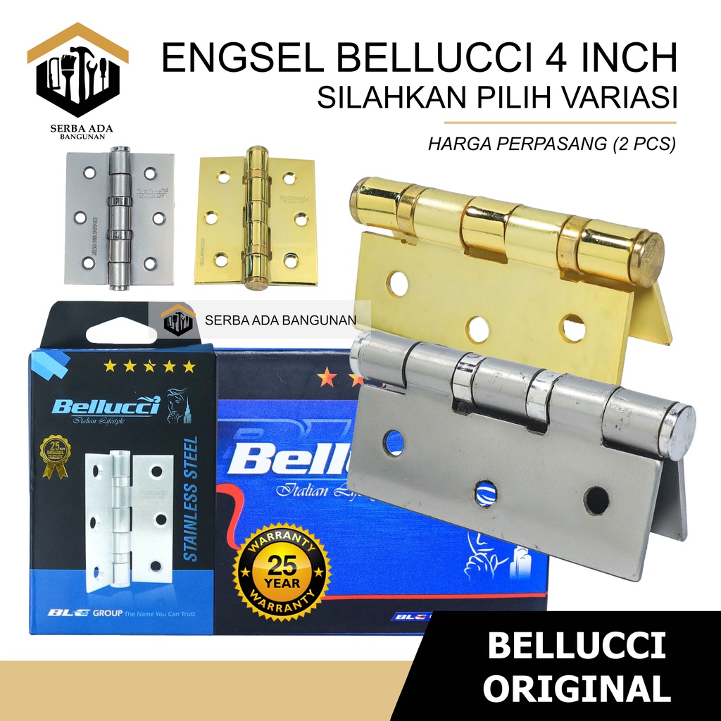 ENGSEL PINTU BELLUCCI 4&quot; | Engsel BLC | STAINLESS STEEL SS SUS 304 - IRON HINGES ASLI 100% GARANSI 25 TAHUN