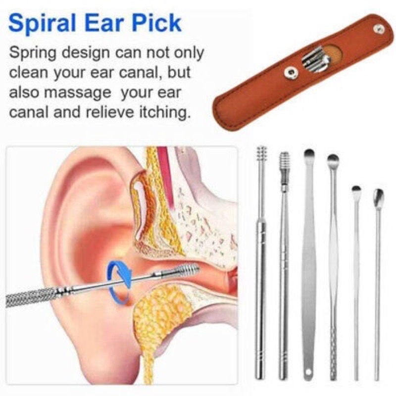 Pembersih Telinga Korek Kuping Ear Wax Picker 1 Set 6pcs Stainless Steel