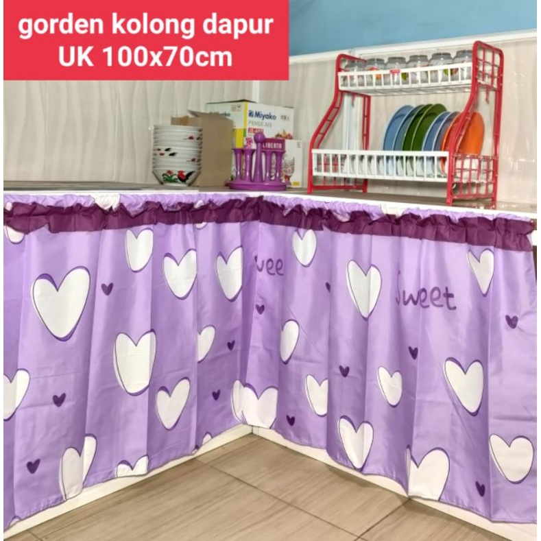 Gorden kolong dapur minimalis motif batik, bunga, karakter, love ungu, lilac