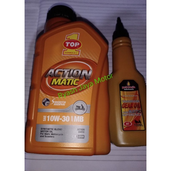 Oli mesin Top 1 Action matic 10-30w 800ml + oli gardan 140ml for Vario cw/110/125/150/Beat cw fi/Pos/Street/Esp/MIO M3/Mio J/Mio smile/Mio soul GT/X-Ride/ Fino/Xeon/Scoopy/F1/Spacy/Genio/PCX/ADV/Xeon/rc/X-Ride/Mio Z/Fino/F1/Soul GT 110/125