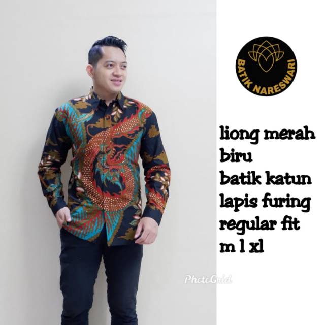 Kemeja Batik Panjang Full Furing Motif Liong Merah Biru