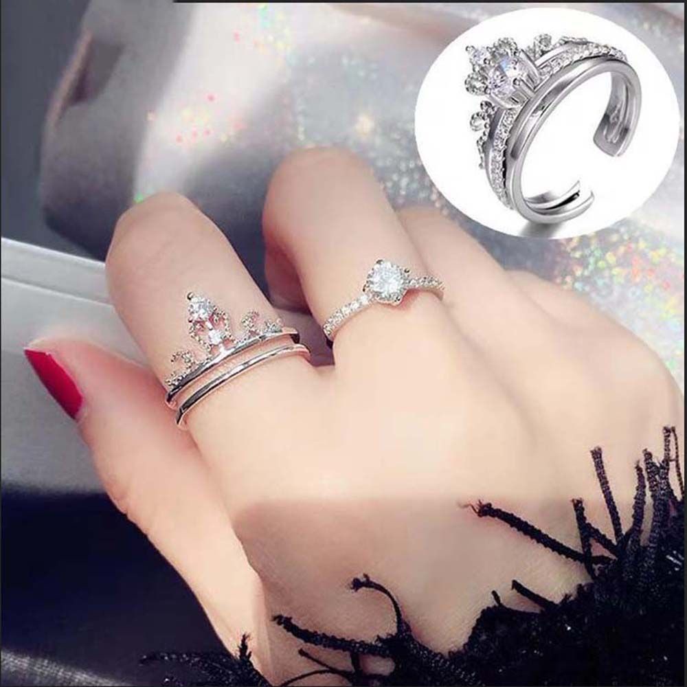 MXBEAUTY Adjustable Opening Rings Engagement Fashion Finger Rings Set Women Wedding Creative Gifts 2 In 1 Zircon Jewelry/Multicolor