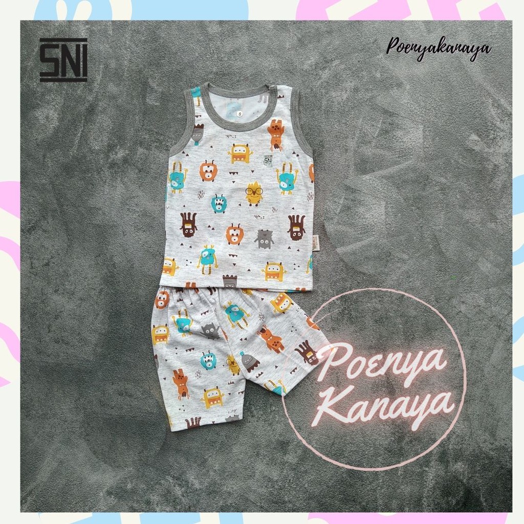 Setelan Baju Bayi Oblong Kutung Singlet MONSTER MISTY SNI KENZY Size S - XL STK10-13