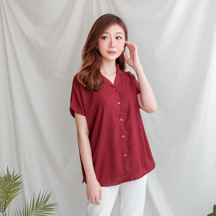 Kemeja Rayon Atasan rayon Wanita kemeja rayon premium WFH Outfit mabel - Merah