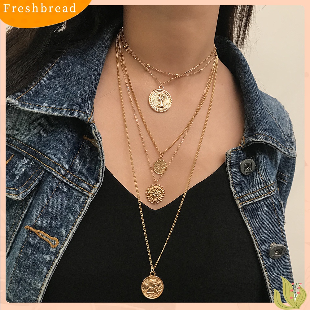 【Fresh】❀Vintage Women Multi-layer Alloy Queen Head Pendant Chain Necklace Jewelry Gift