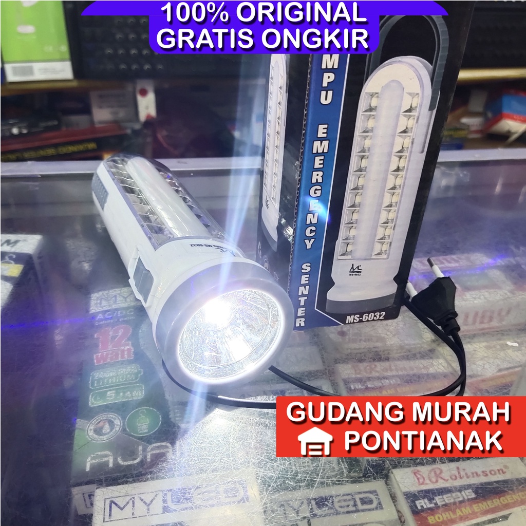 Emergency Lampu darurat Mitsuyama AC DC bisa Baterai A3 atau Charge MS 6032