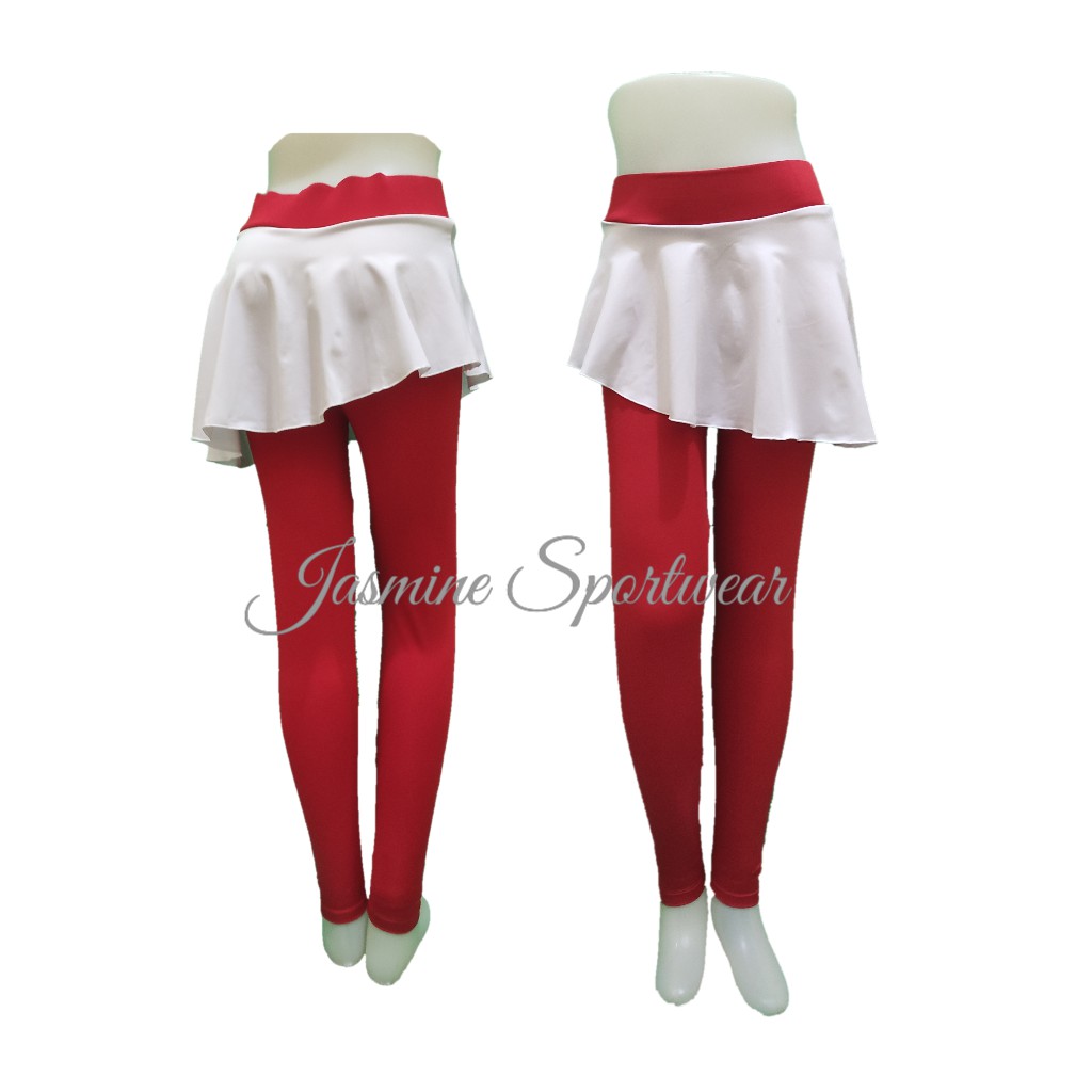 Legging Rok Senam Zumba Balet Yoga / Irreguler Legging Skirt-MERAH ROK PUTIH