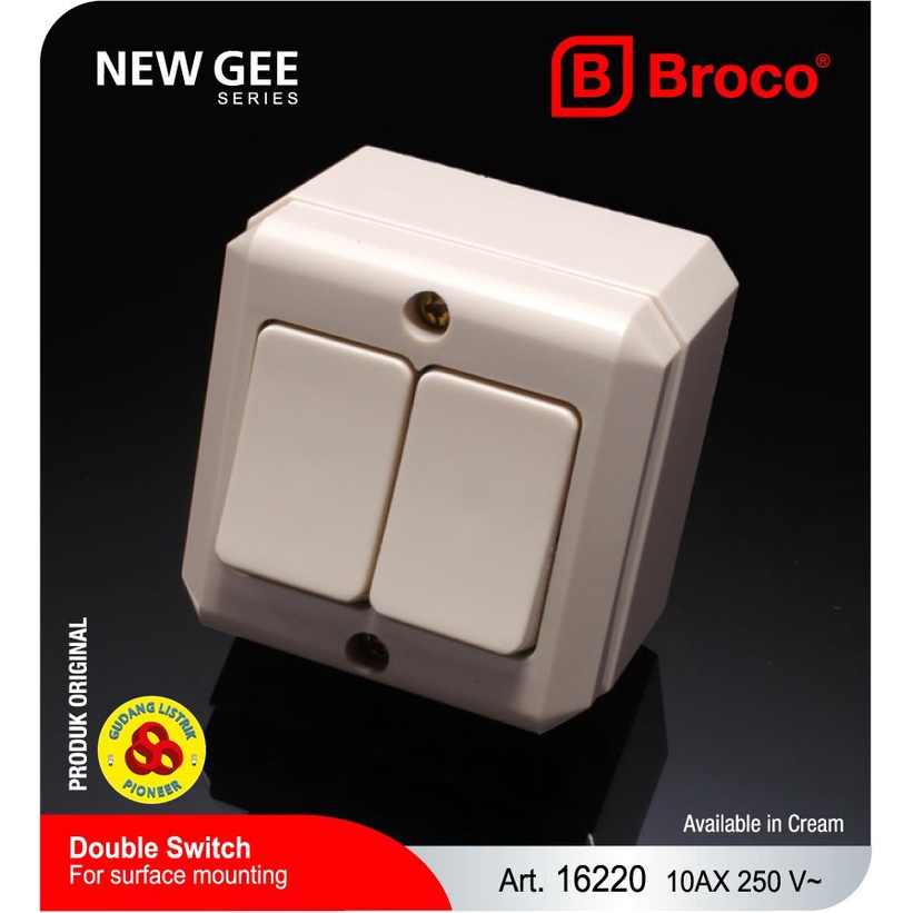 BROCO SAKLAR SERI OUTBOW 16220 OB NEW GEE - SAKLAR DOUBLE / 2 GANG 1 W