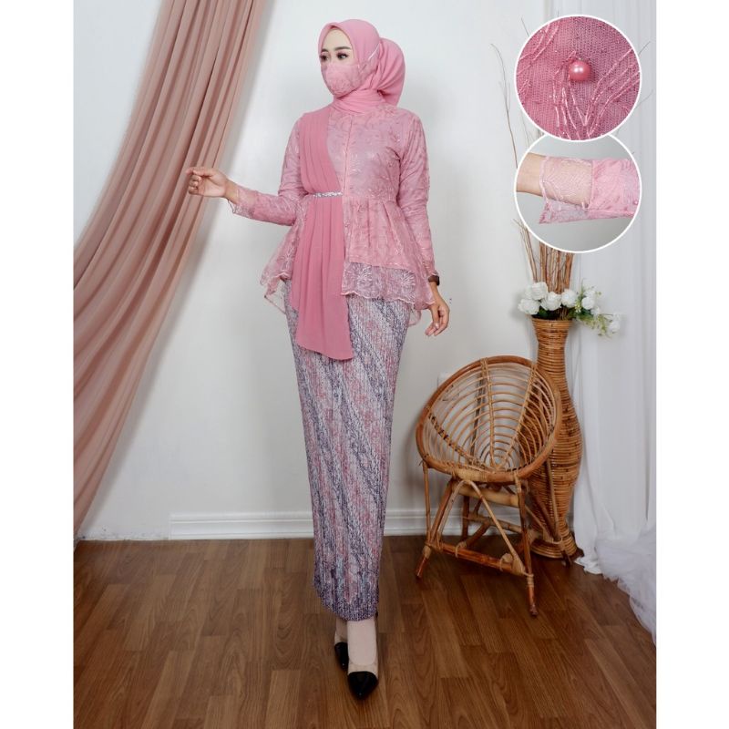 Permata Okshop / Kebaya Aurora Selendang Modern NJ / Kebaya Wisuda / Baju  Lamaran / Kebaya Kondangan / Kebaya Busui / Setelan Kebaya Modern