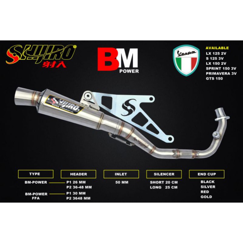 Jual KNALPOT VESPA MATIC SHIJIRO RACING ORIGINAL TYPE BM-POWER STD dan ...