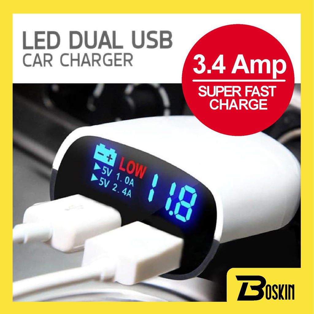 [BISA COD] CHARGER MOBIL FAST CHARGER / SUPER FAST CHARGER LED DUAL USB 3.4 A