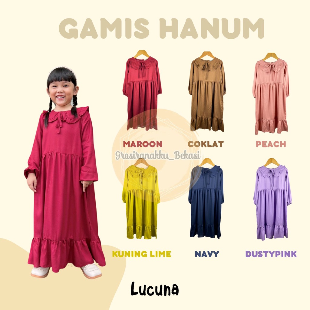 Gamis Rayon Anak Hanum Lucuna Mix Warna  Size 2-10 Thn