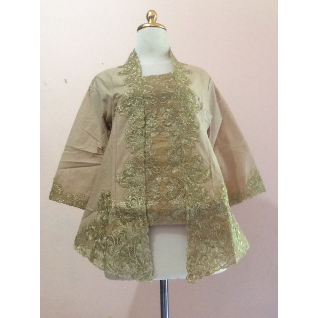 Kebaya Modern Kutubaru Lengan 7/8 Bordir Gold Jumbo XL Maroon / Marun Coffee / Coklat Susu