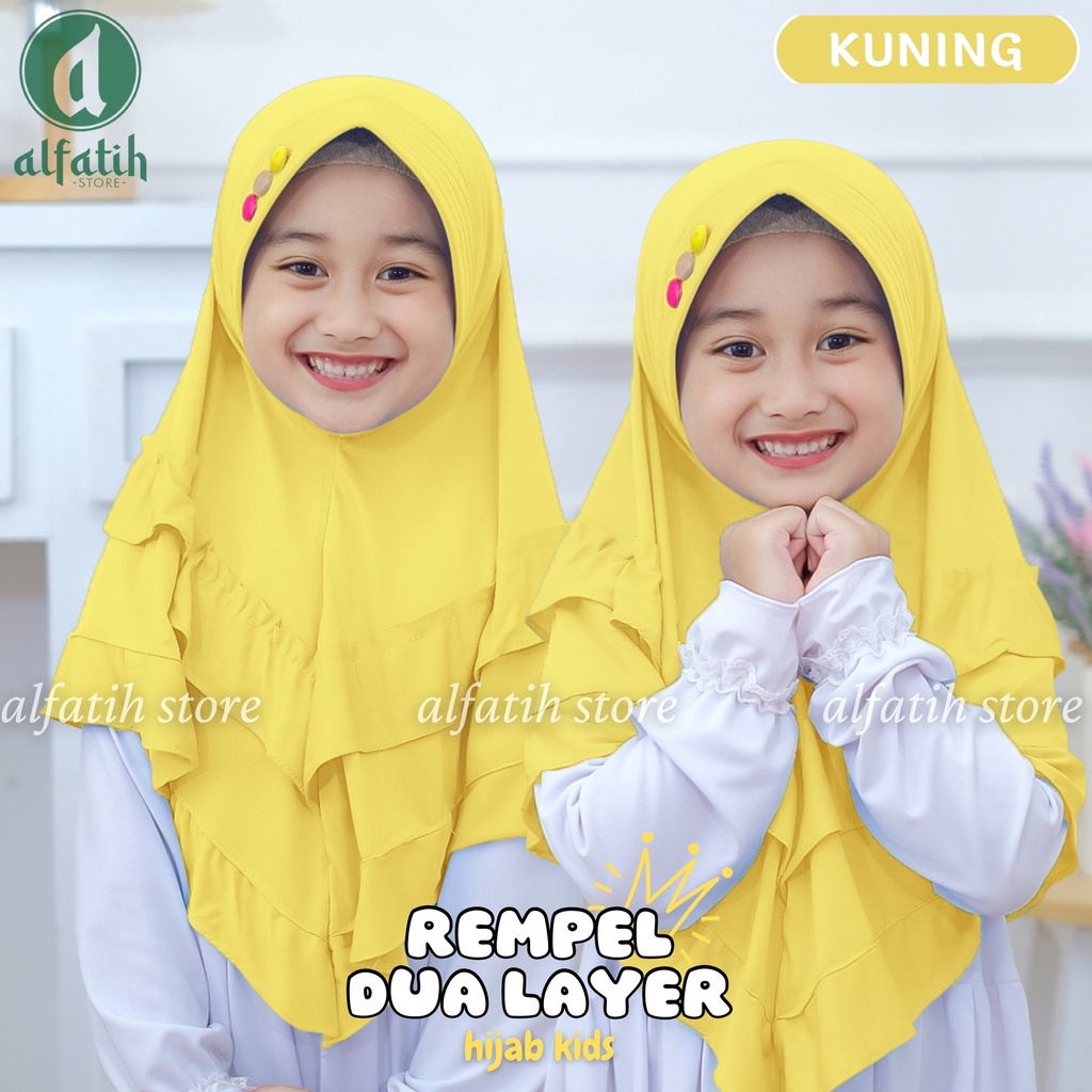 ALFATIH STORE / Jilbab Anak Rempel 2 layer / Kancing 3 Jersey / Jilbab Anak Murah teni