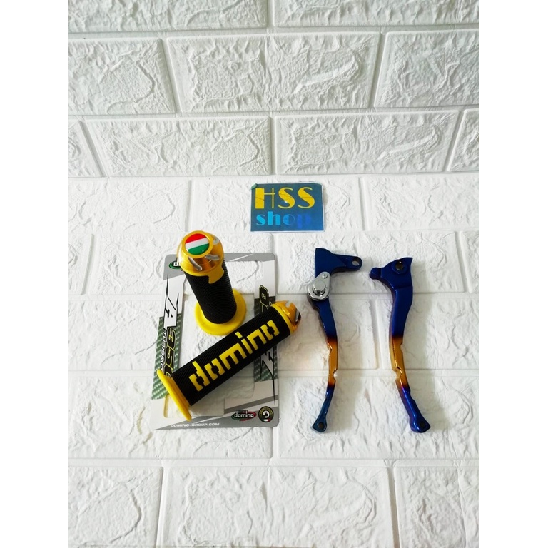Handle Rem Twotone Cnc + Handgrip Domino Emblem Timbul = Fazzio 125, Mio J, Mio Gear 125, Mio M3, X 