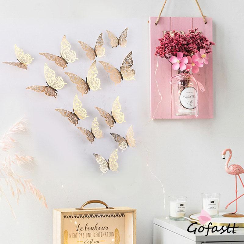 【COD】12pcs Stiker Dinding Desain Kupu-Kupu Hollow 3D Untuk Dekorasi Pesta Pernikahan Butterfly G