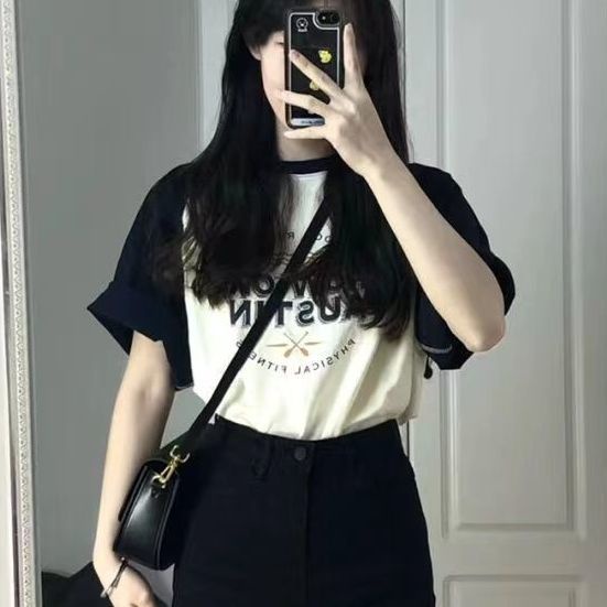 Suhao 100% Murni Cotton Lengan Pendek T-Shirt Wanita Versi Korea Loose Kokucho Brand American Vintage High Street Mewarnai Atasan Orang Kecil Manis dan Spicy