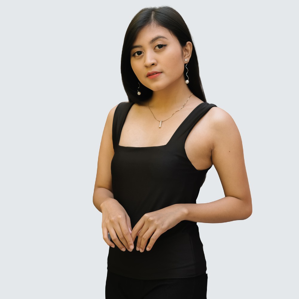 Tanktop Wanita Polos Tank Top Tali Besar Square Jumbo-Hitam