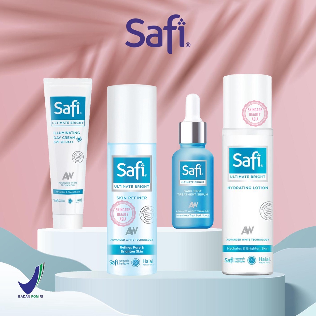 Safi Ultimate Bright Series | Illuminate Bright Cream 20gr | Dark Spot Treatment Serum 30ml | Hydrating Lotion 150ml | Cleanser