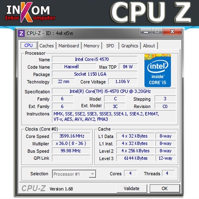 Processor i5 4570 Bonus fan Intel