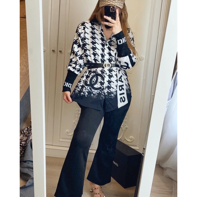 SETCEL DIO ( kemeja + kulot )-Combi chanel hs