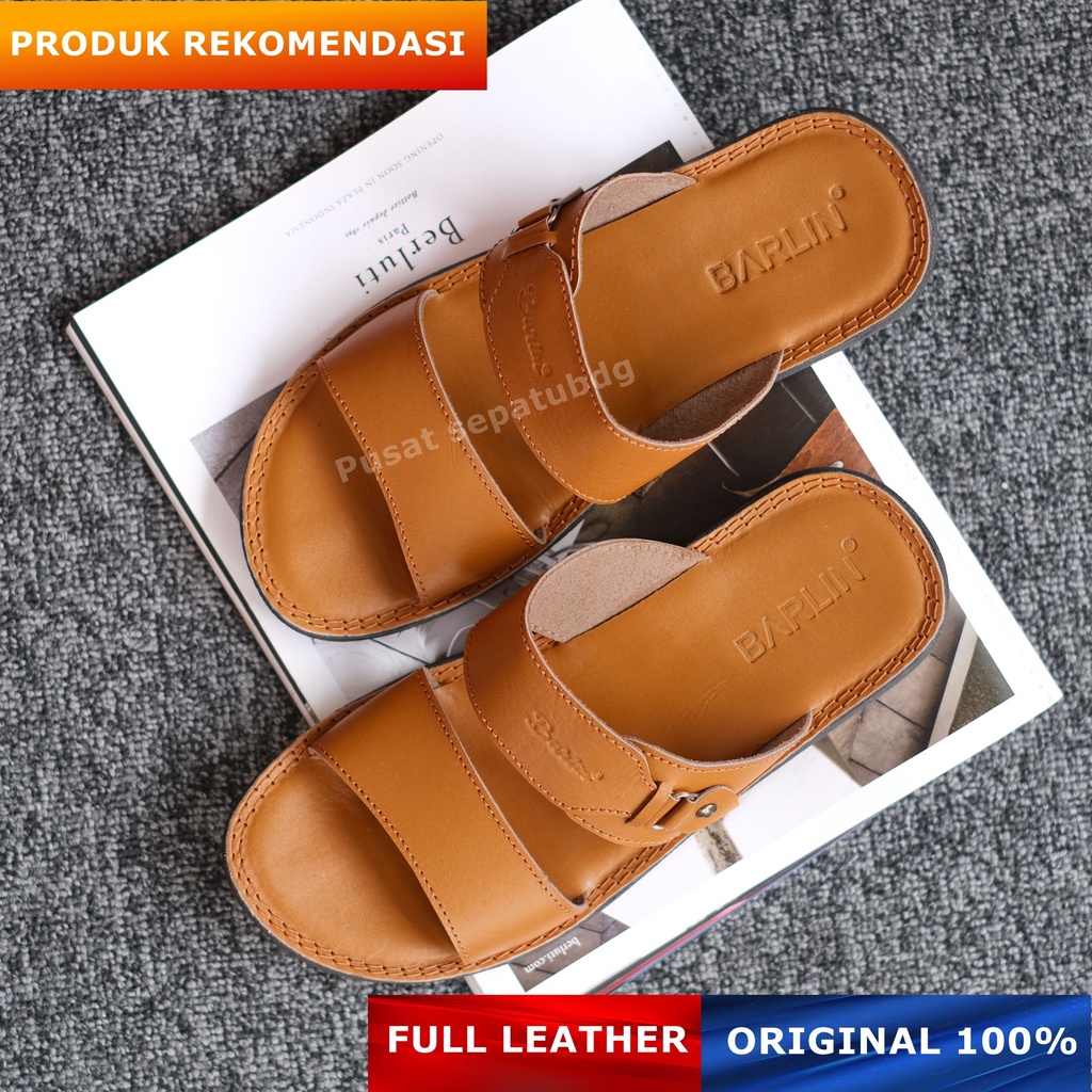 Sandal Kulit Pria Slide - Sendal Full Kulit Slop Original Pria