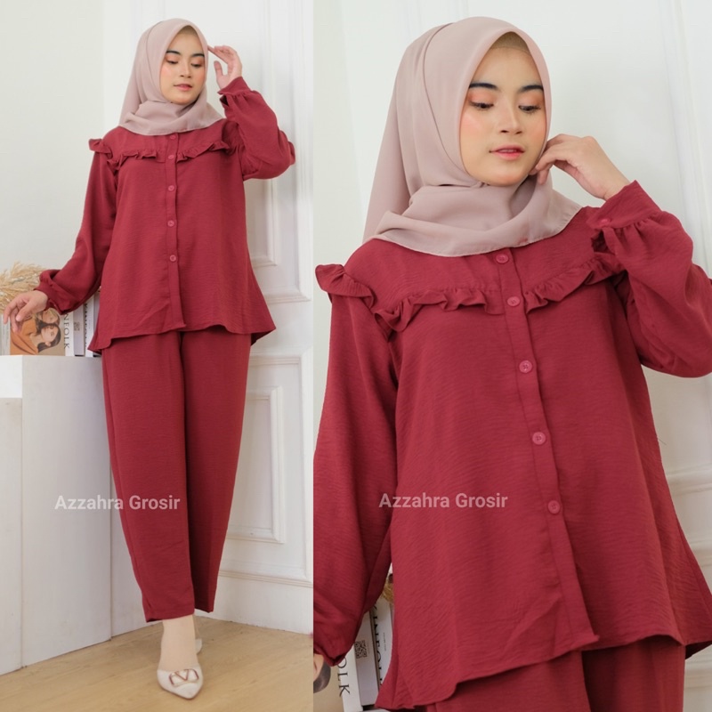 Atana Set Ld110 -  Setcel Crinkle Air Flow One Set Setelan Wanita Jumbo Oversize / 382-6980