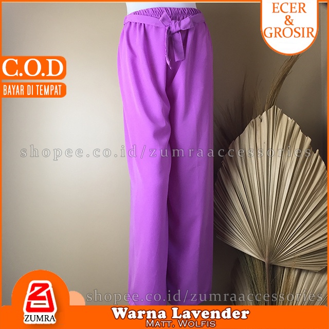 Size Jumbo 65+ Celana Wanita Kulot Wolfis Highwaist Ribbon Pants Casual