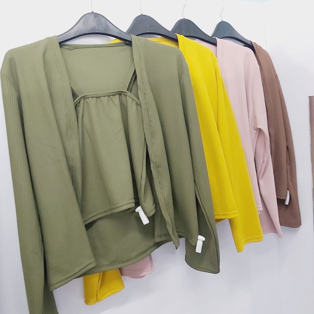 OUTER SET TANKTOP LENGAN PANJANG ATASAN CARDIGAN WANITA KOREAN STYLE