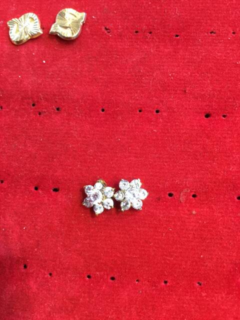 Anting duduk paku cucuk stud anak dan dewasa emas asli kadar 700 70% 22 1.4 - 1.6 g gr bunga kipas permata