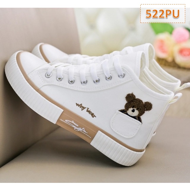 Sepatu Sneakers Wanita Kanvas Keren AS 168 Cewek Whybear High Sole 3 cm Hitam Putih (522)