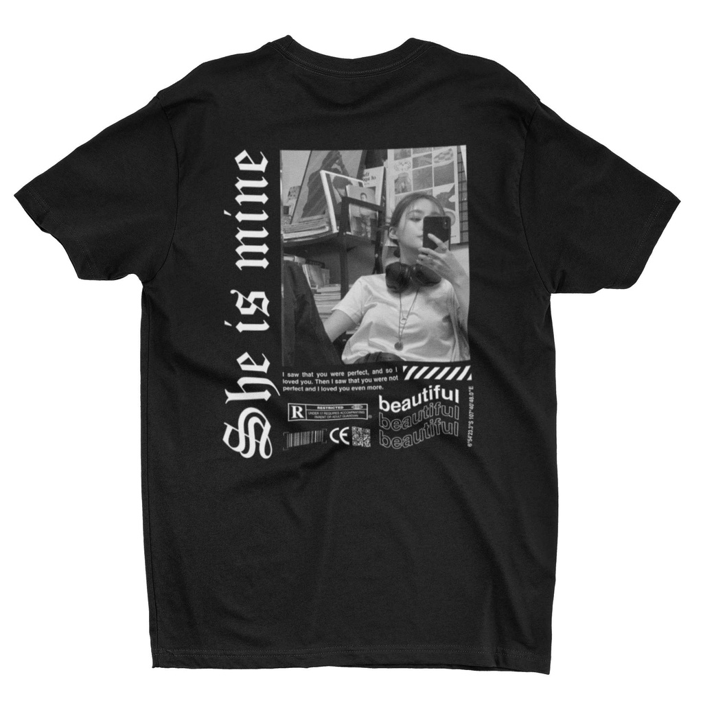 Kaos Custom Foto BEAUTIFUL Aesthetic Viral / Kaos Sablon Satuan / Kaos Sablon Warna Streetstyle Blur