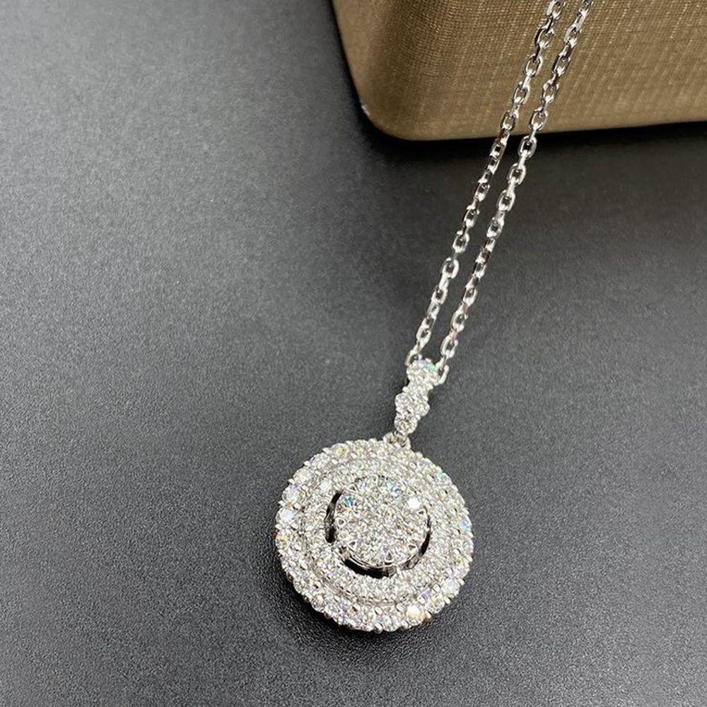 Kalung Rantai Wanita Liontin Cubic Zirconia Elegan Warna Silver Untuk Pesta Pernikahan