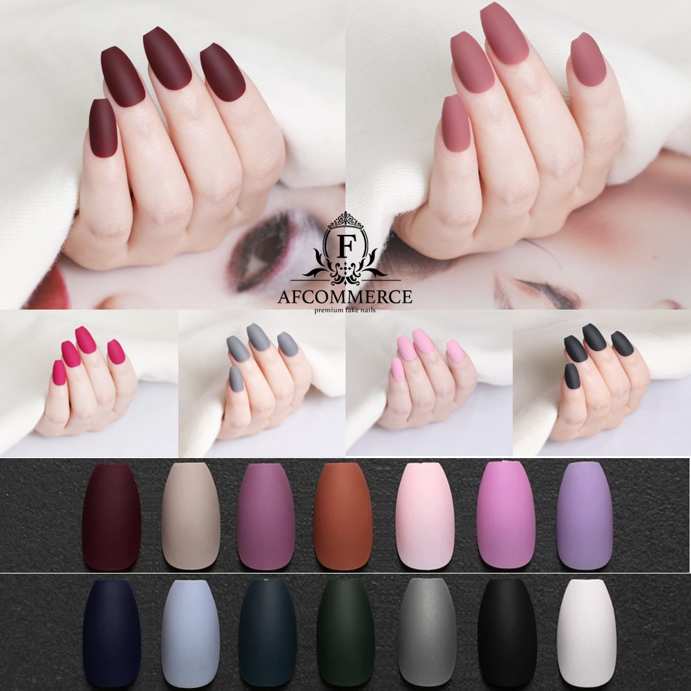 KUKU PALSU FAKE NAILS MATTE COFFIN BALERINA STYLE  24 pcs BAG 1a