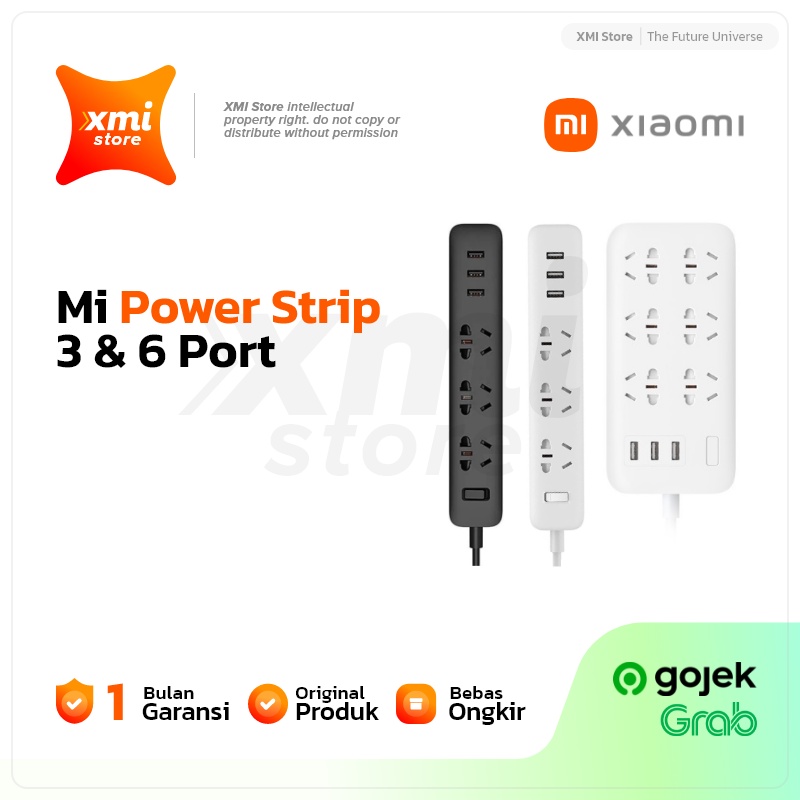 Mi Smart Power Strip stop kontak 3 Socket & 6 Socket 3 USB Port