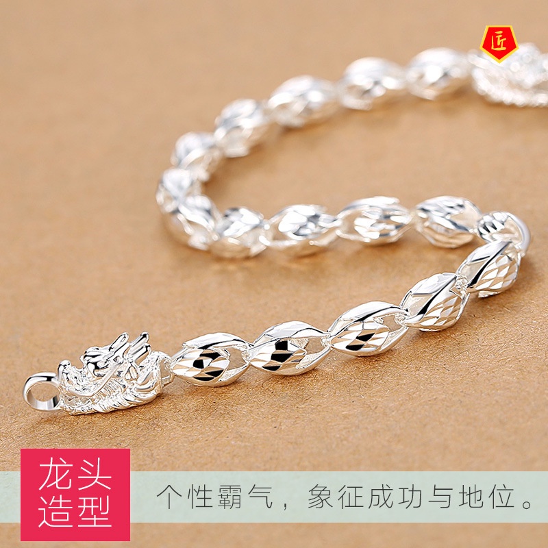 [Ready Stock]Men's 925 Silver Dragon Head Bracelet Chinese Style