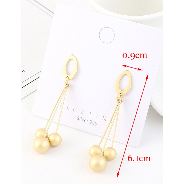 LRC Anting Tusuk Fashion Golden Fringe Irregular Ball Cutout Earrings Y63218