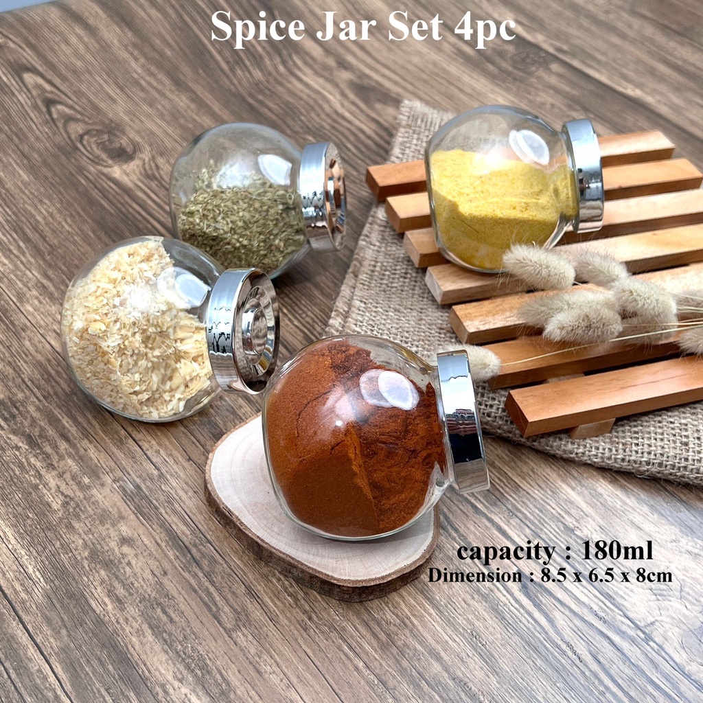 Toples - Tempat Bumbu Dapur Jar Kaca Minimalis Set-4 (00302.00050)