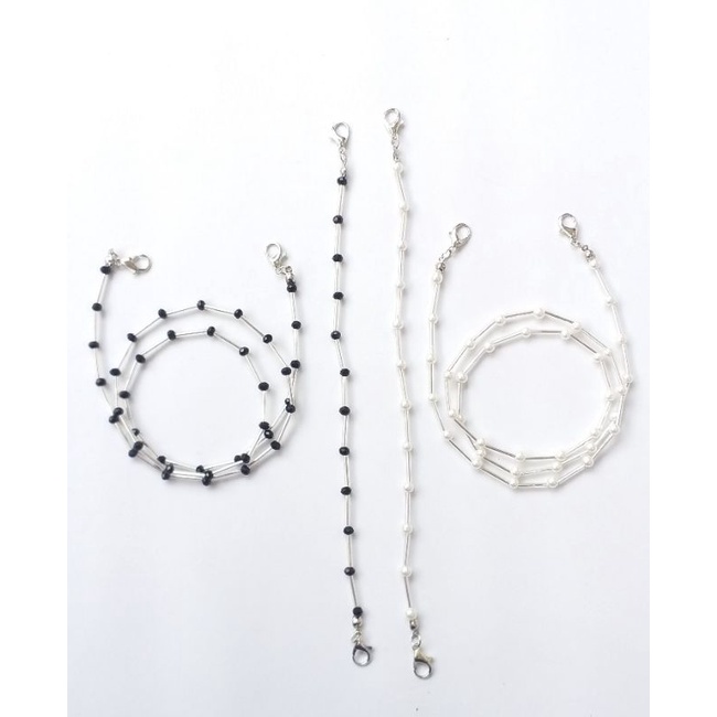 Set Konektor dan Strap Masker Wanita Hijab Mutiara dan Kristal