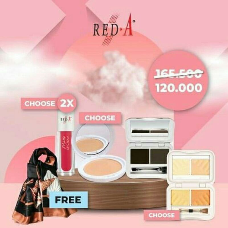 paket Lip Cream Eye Brow Eye Shadow Compact Powder Red A