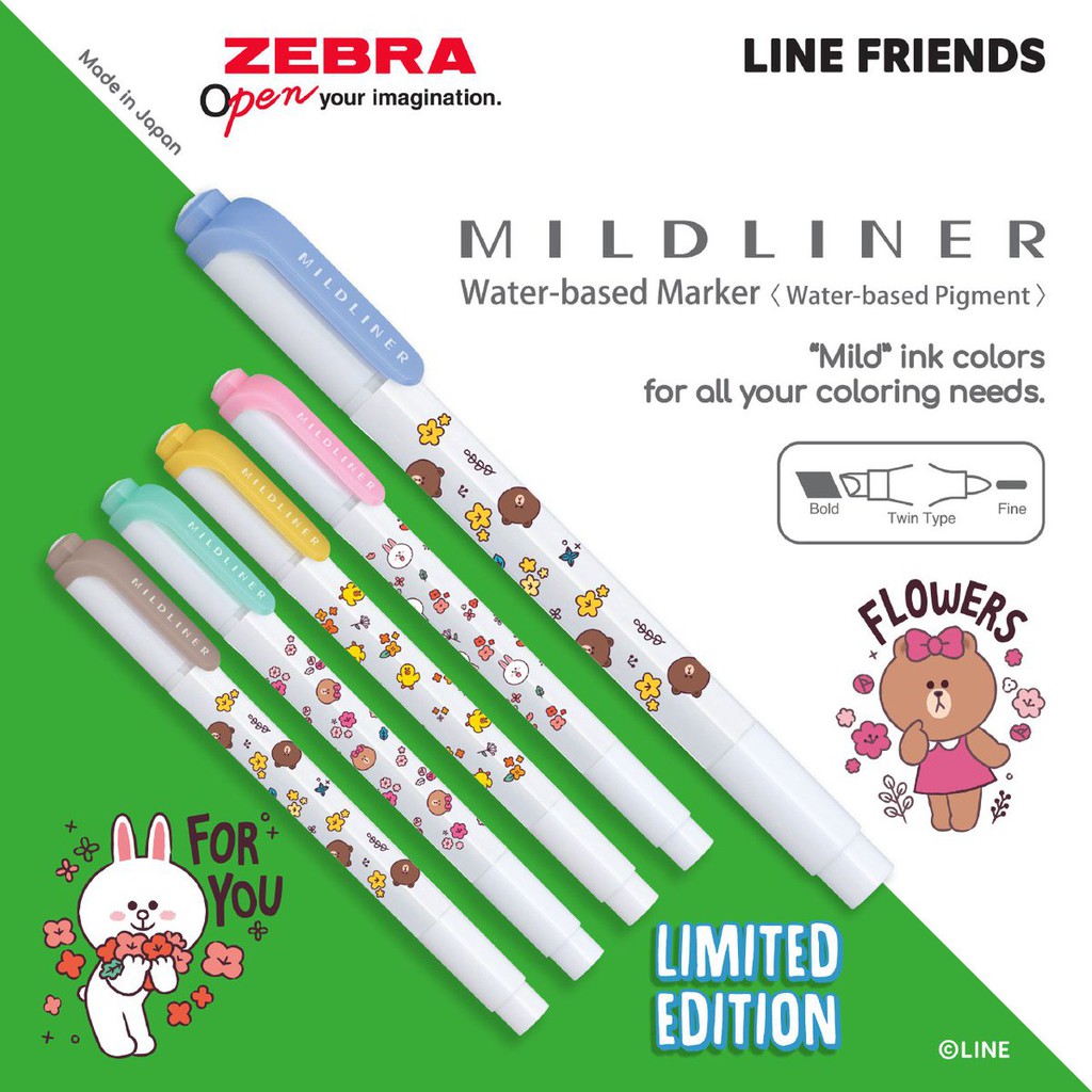 

Arm Mildliner Zebra Line Friends Limited Edition Bold Tip & Fine Tip 4.0 mm & 1.0 ~ 1.4 mm