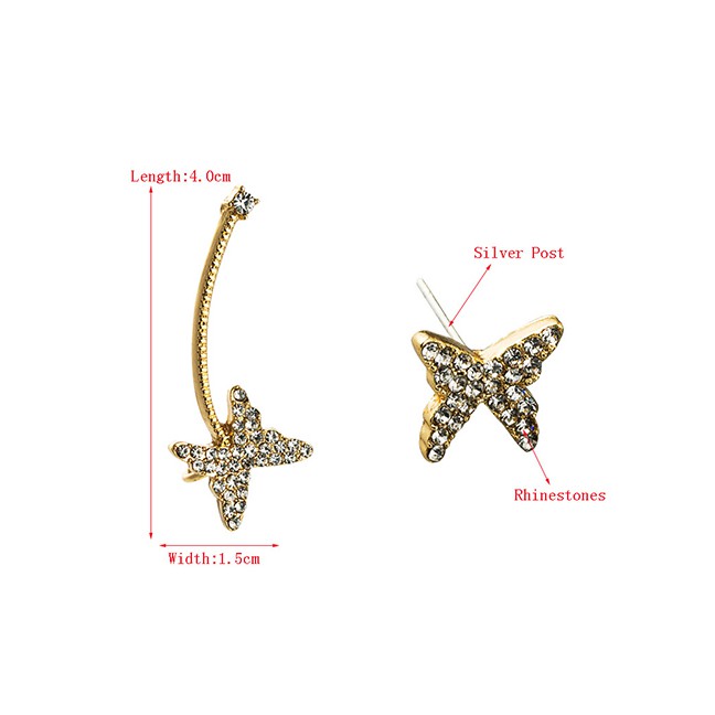 LRC Anting Tusuk Fashion Golden Asymmetric Butterfly Alloy Earrings K69823